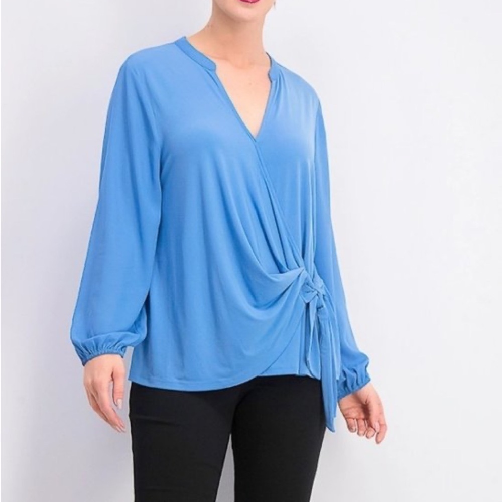 Alfani Faux-Wrap Surplice Top blue new size Small